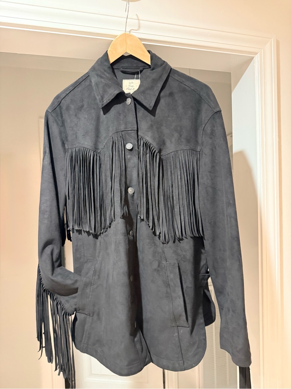 FREE PEOPLE with tags Fringed Black Suede Jacket